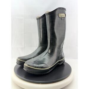BOGS‎ Black Gray Linen Womens Size 10 Rubber Waterproof Rain Boots
